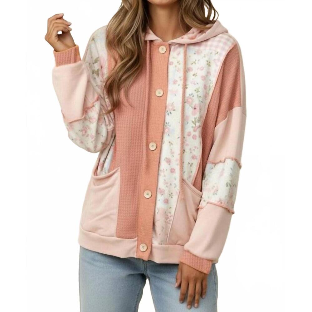 NEW HAPTICS button waffle hooded cardigan in pink